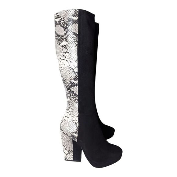 POUR LA VICTOIRE Tall Snakeskin Black Suede Heeled Boot Size 7.5 - Picture 3 of 9